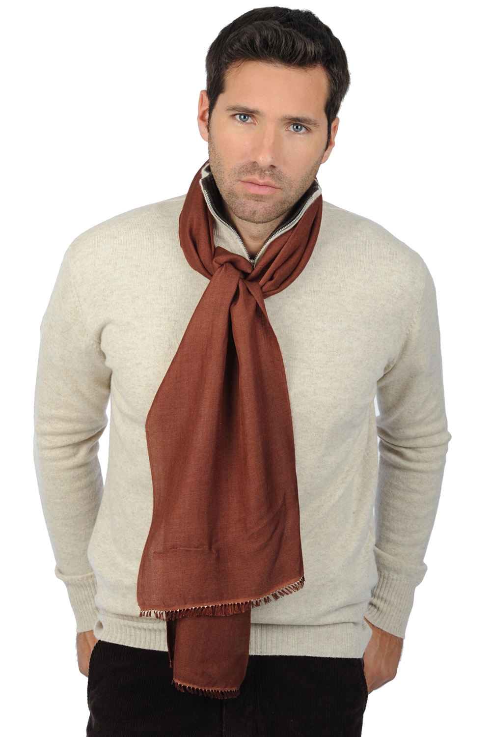 Cashmere & Silk accessories shawls scarva chocolate 170x25cm